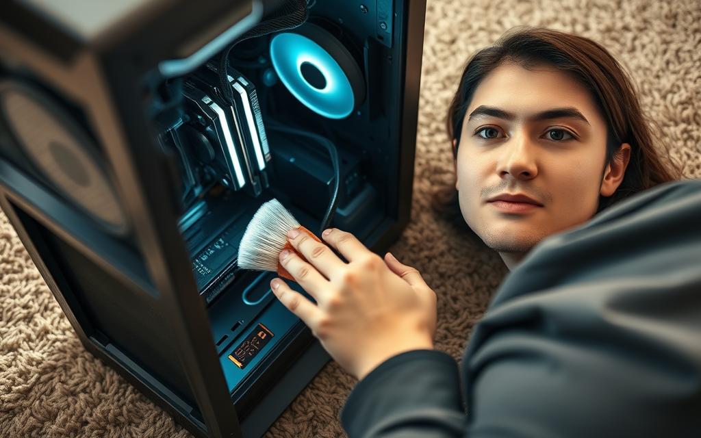 cleaning gaming PC on carpet